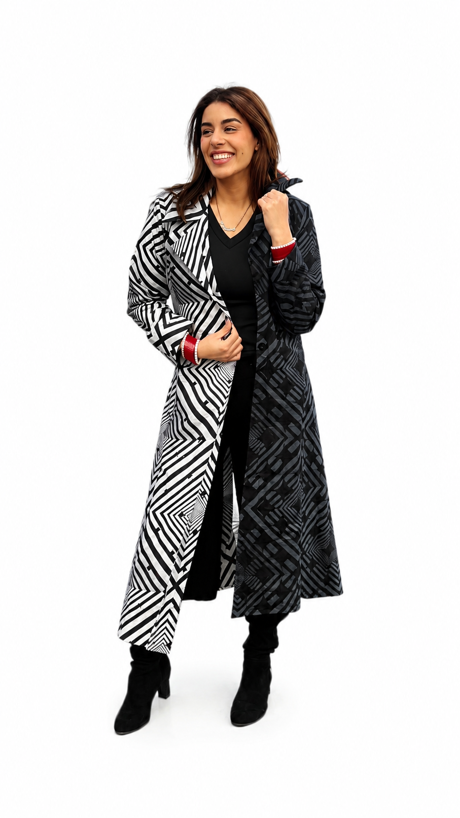 Black/white two tone Trench Coat