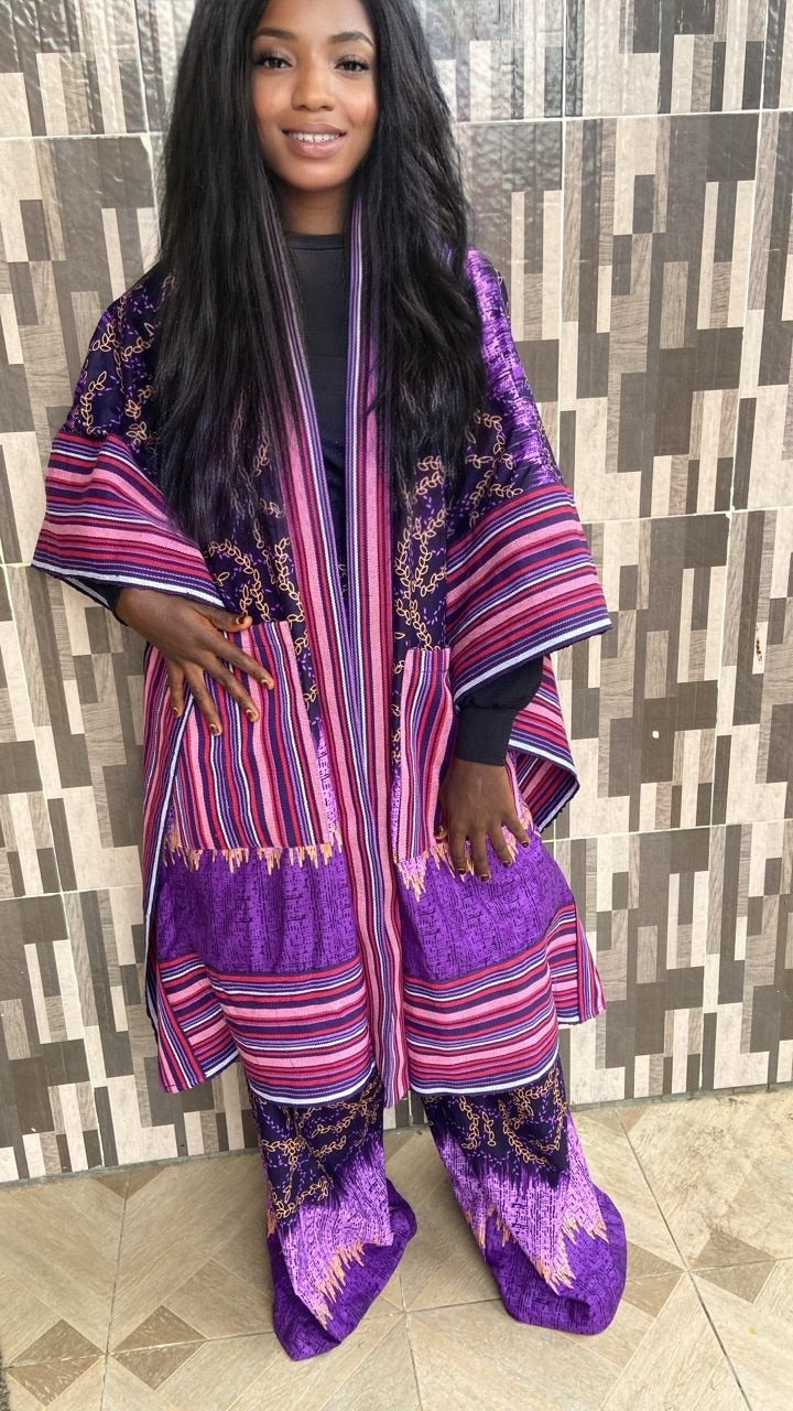 Kimono pants sets with Aso Oke