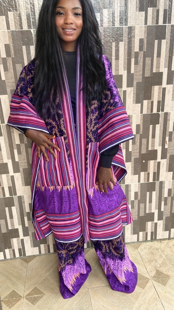 Kimono pants sets with Aso Oke