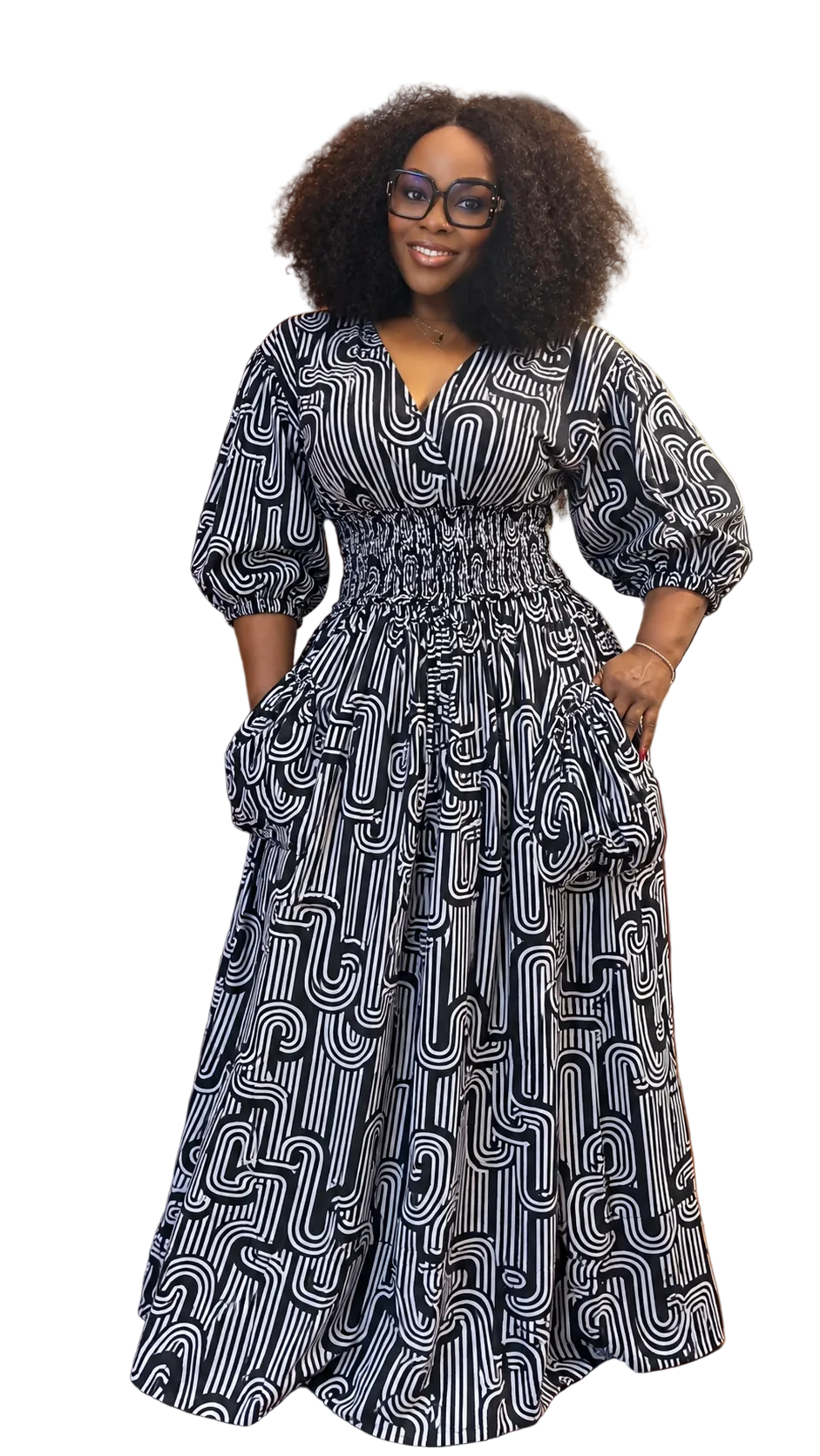 Two piece smoking blouse and baggy skirt